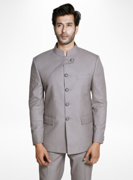 Two-piece Imported Tr Jodhpuri Suit in Grey