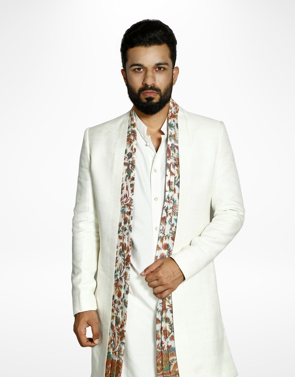 Three piece Pure Matka Silk Indo Western in Off White
