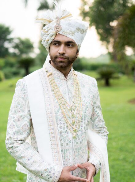 Four-piece Nysa Silk Sherwani in Ivory