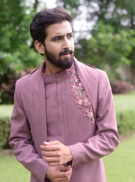 Two-piece Antique Handwork Indo-western in Mauve