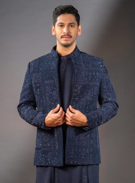 blue indo western for men