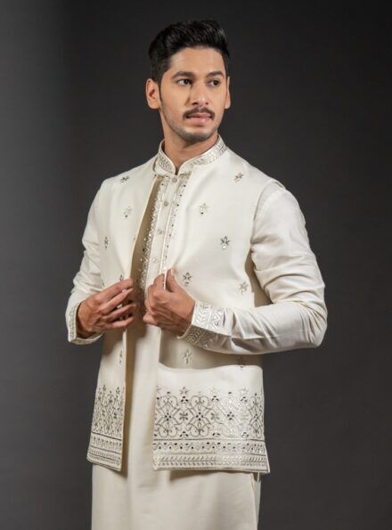 three piece ivory indo western