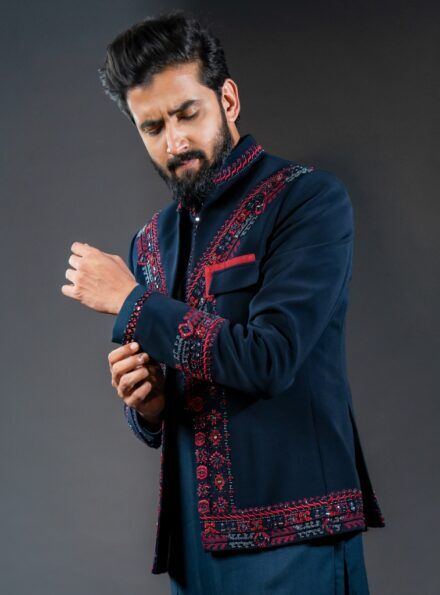 three piece asymmetrical Indo western