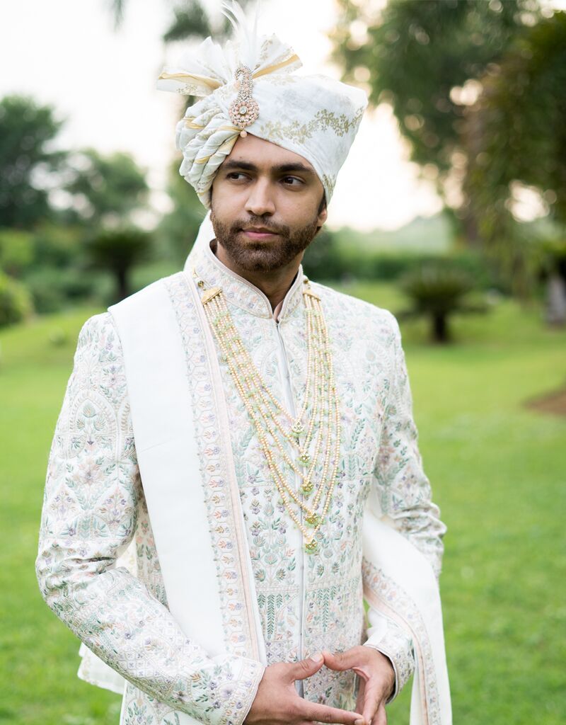 Four-piece Nysa Silk Sherwani in Ivory